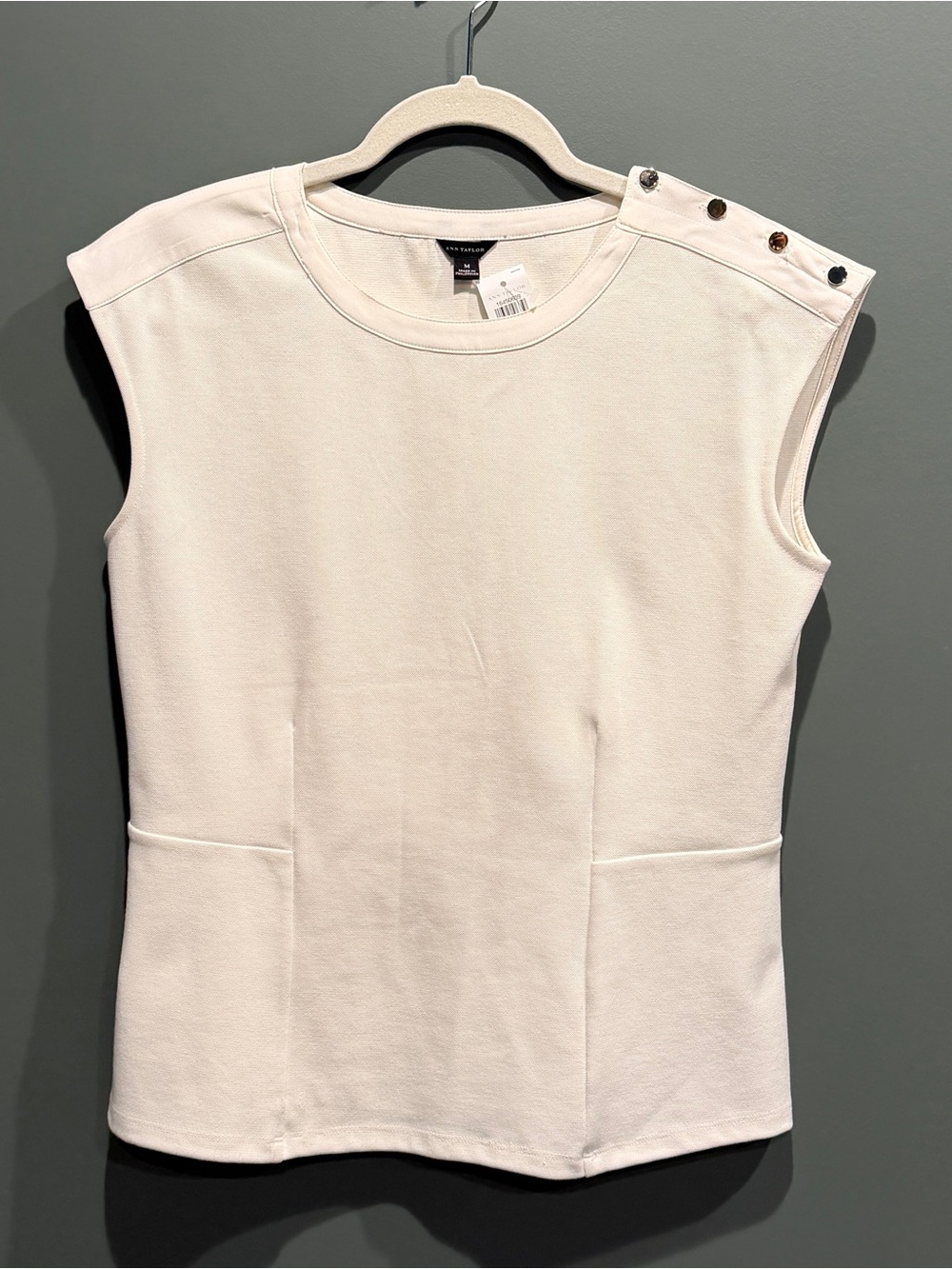 NWT Ann Taylor Sleeveless Cream Button-Shoulder Top
